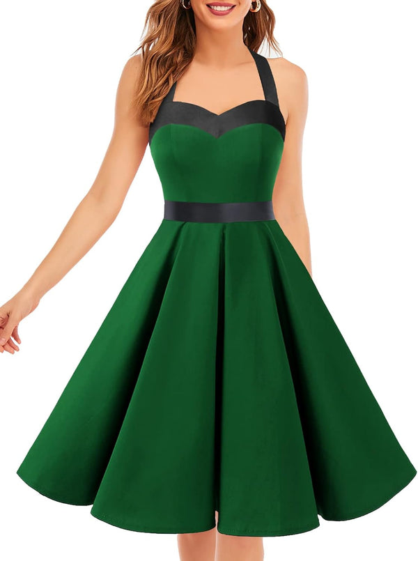 Vintage Swing Dress - Halter Neck - 1950s Rockabilly Pin-Up Style