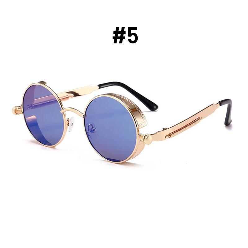 Vintage Red Lens Round Steampunk Metal Sunglasses