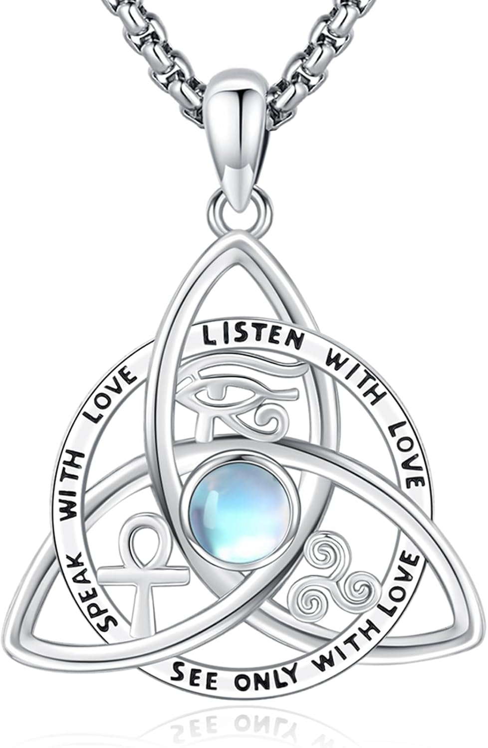 Sterling Silver Pentagram Necklace Triple Moon Tetragrammaton