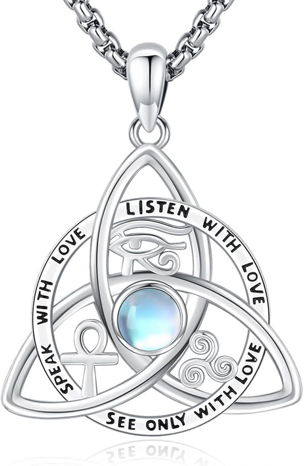 Sterling Silver Pentagram Necklace Triple Moon Tetragrammaton