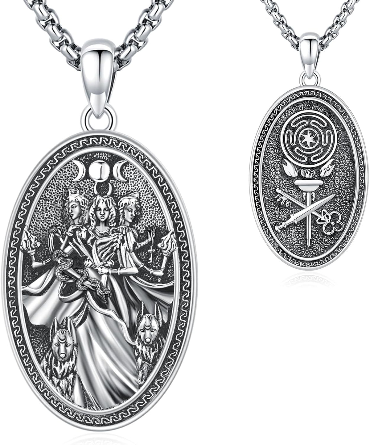 Sterling Silver Pentagram Necklace Triple Moon