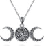 Sterling Silver Pentagram Necklace with Birthstone Triple Moon