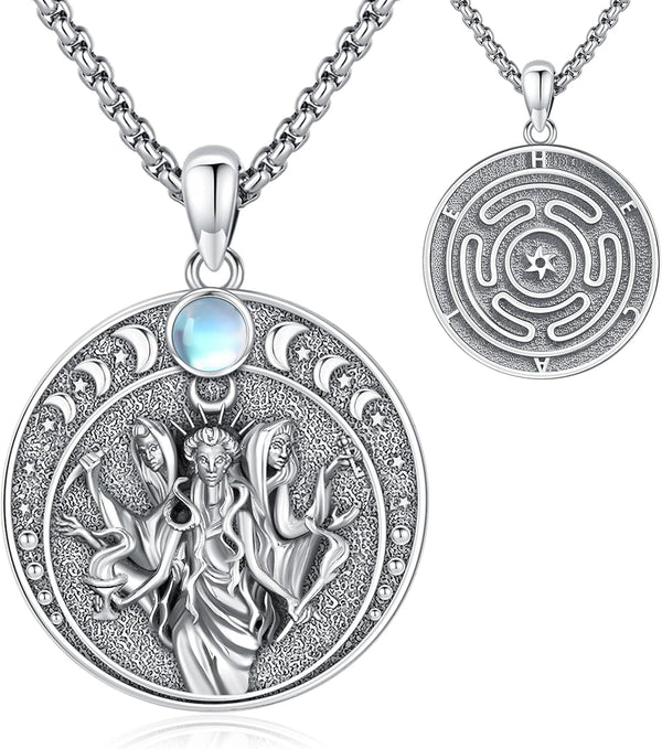 Sterling Silver Pentagram Necklace Triple Moon