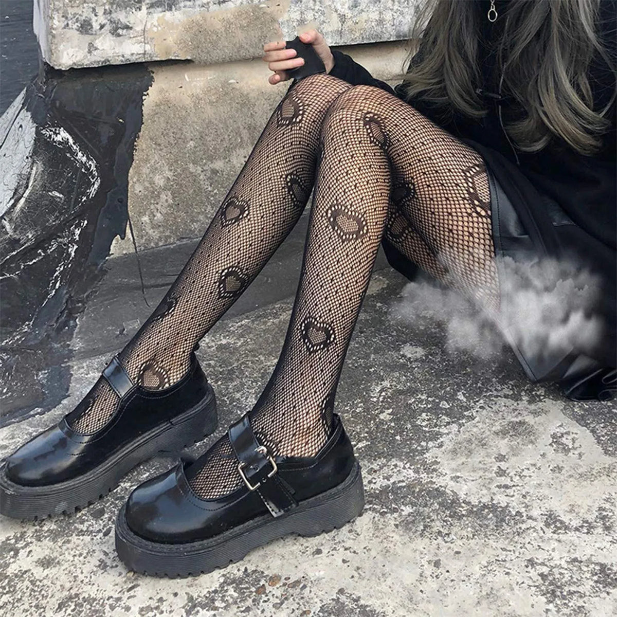 Kawaii Gothic Bow Knot Hollow Fishnet Pantyhose