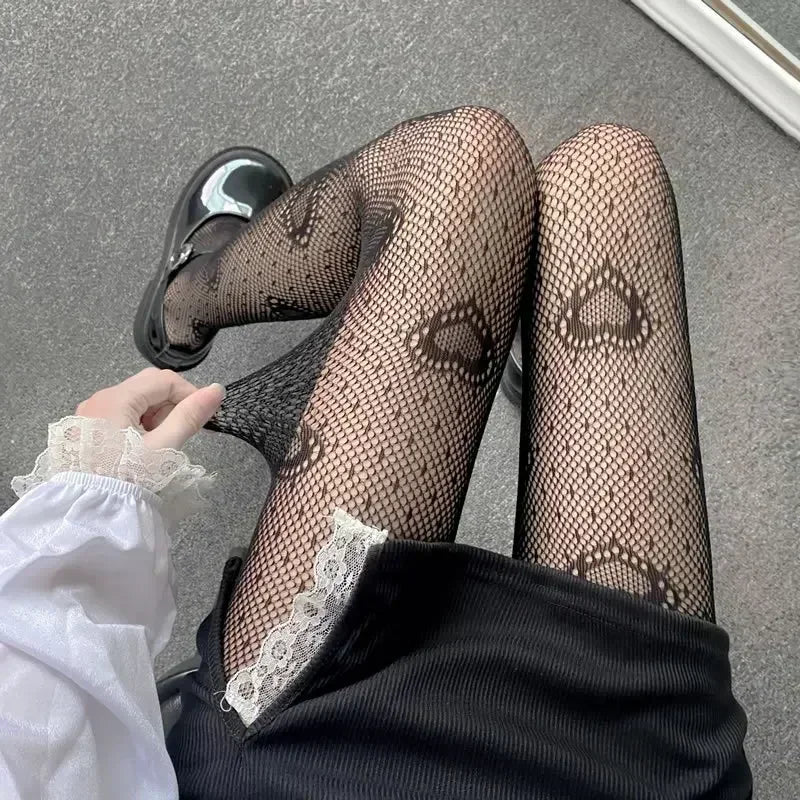 Gothic Lolita Cross Print Fishnet Pantyhose