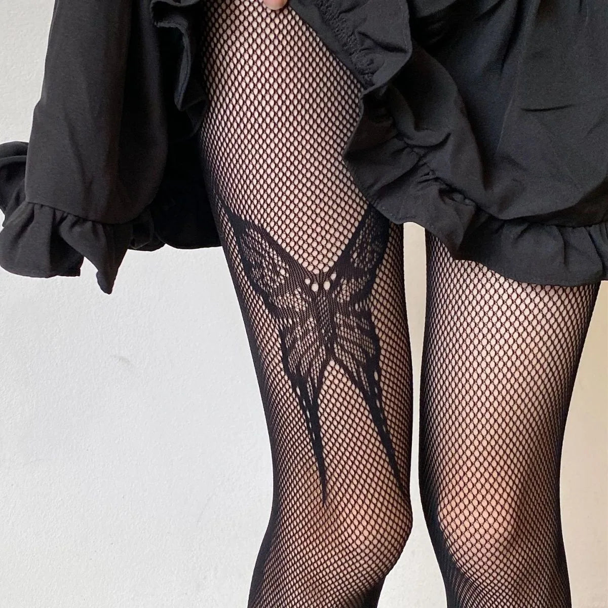 Gothic Lolita Cross Print Fishnet Pantyhose