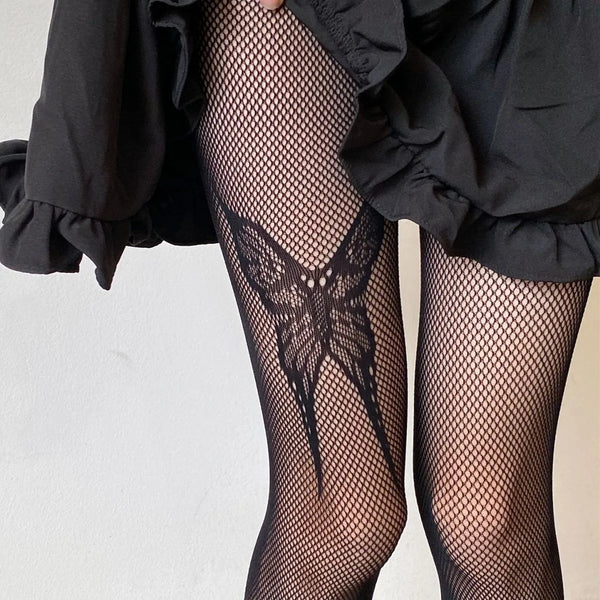 Kawaii Gothic Bow Knot Hollow Fishnet Pantyhose