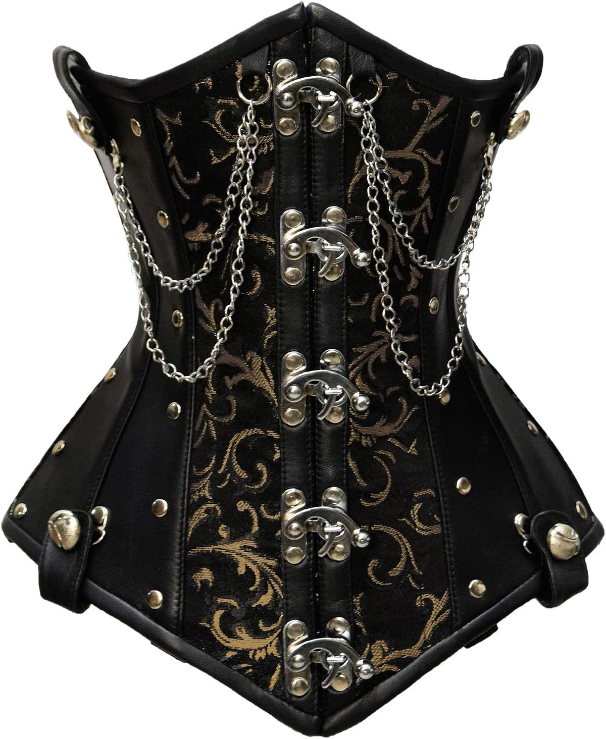 Double Steel Boned Brocade Faux Leather Underbust Corset