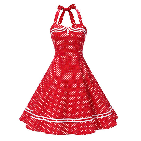 Halter Yellow Dress Sexy Robe Femme Pin Up Rockabilly Party Dress Big Swing Vestidos Summer Clothes