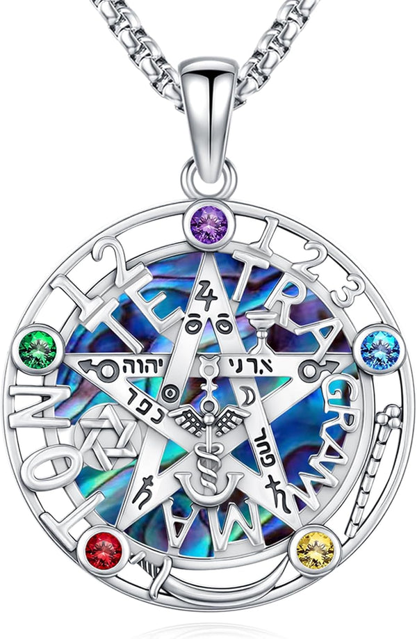 Sterling Silver Pentagram Necklace Triple Moon