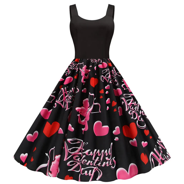 Sweet Heart Print Swing Summer Dress Sexy Halter Rockabilly Valentine Party Dresses Vestido Robe A-Line