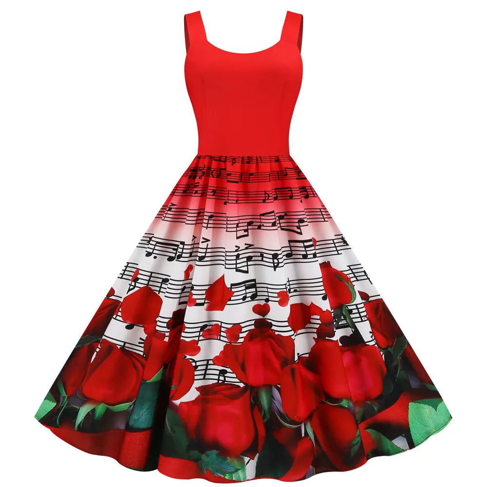 Sweet Heart Print Swing Summer Dress Sexy Halter Rockabilly Valentine Party Dresses Vestido Robe A-Line