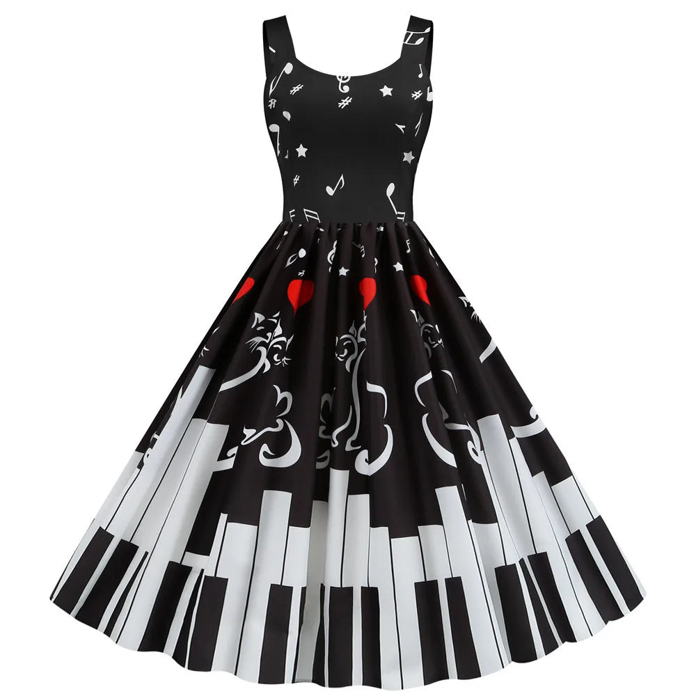 Sweet Heart Print Swing Summer Dress Sexy Halter Rockabilly Valentine Party Dresses Vestido Robe A-Line