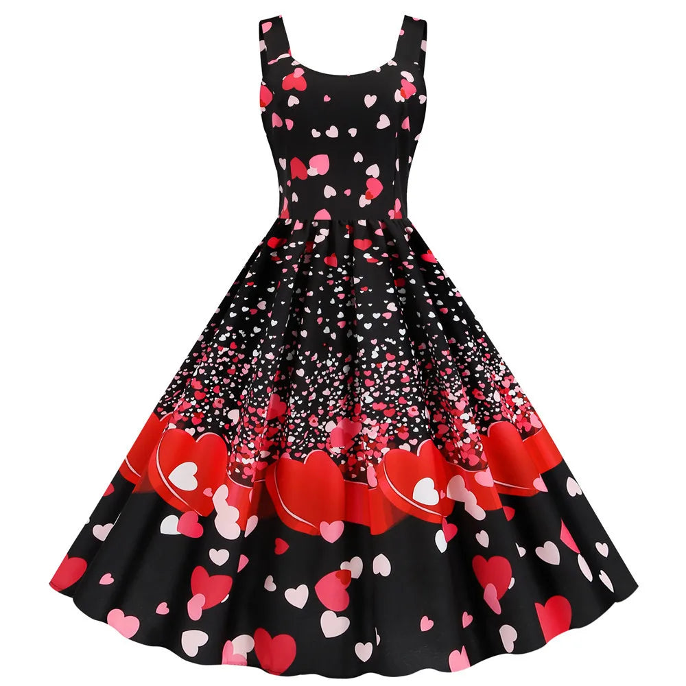 Sweet Heart Print Swing Summer Dress Sexy Halter Rockabilly Valentine Party Dresses Vestido Robe A-Line Secondary image