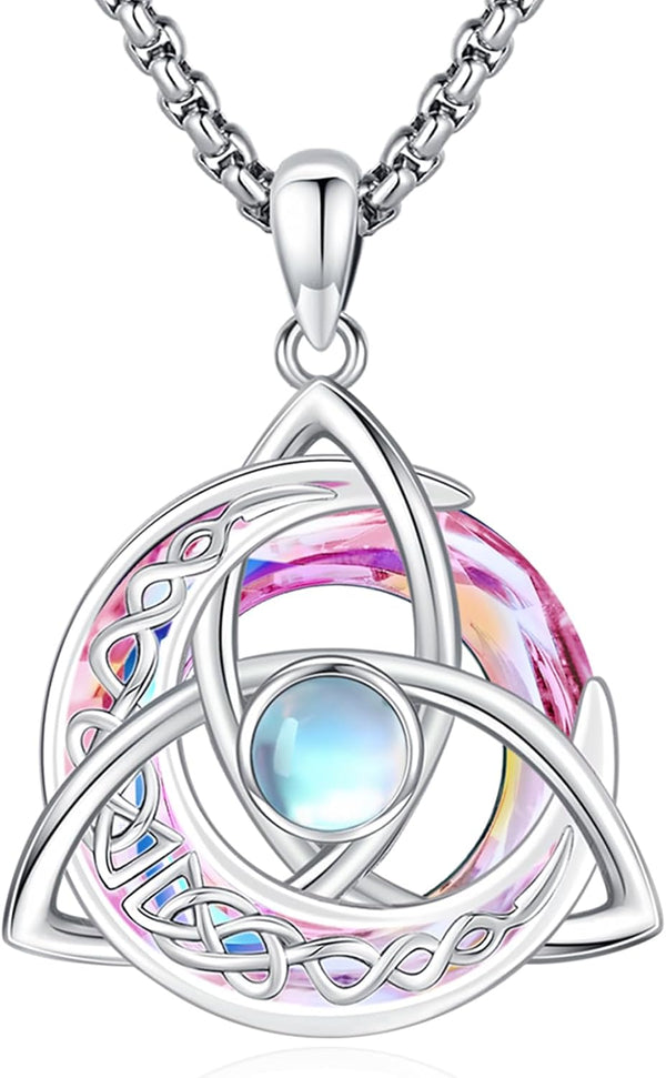 Sterling Silver Pentagram Necklace Triple Moon