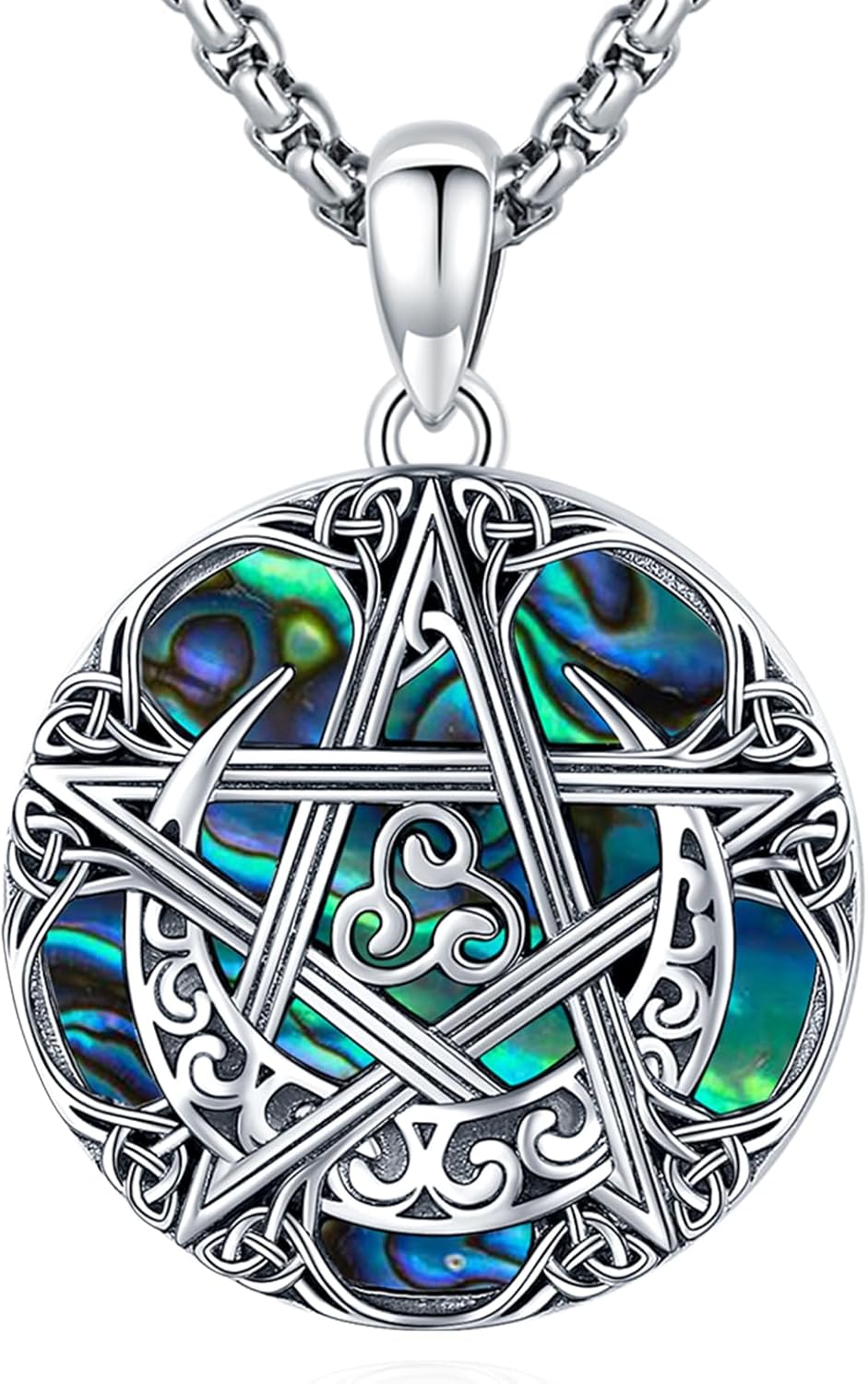 Sterling Silver Pentagram Necklace Triple Moon
