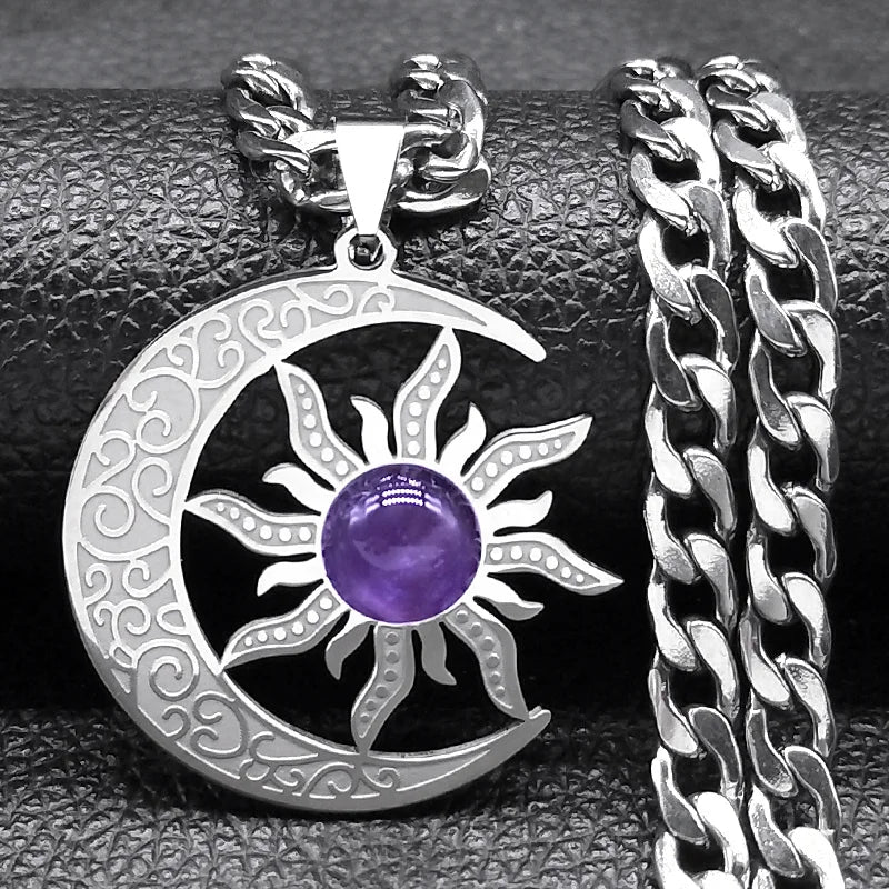 Wicca Sun And Moon Necklaces Stainless