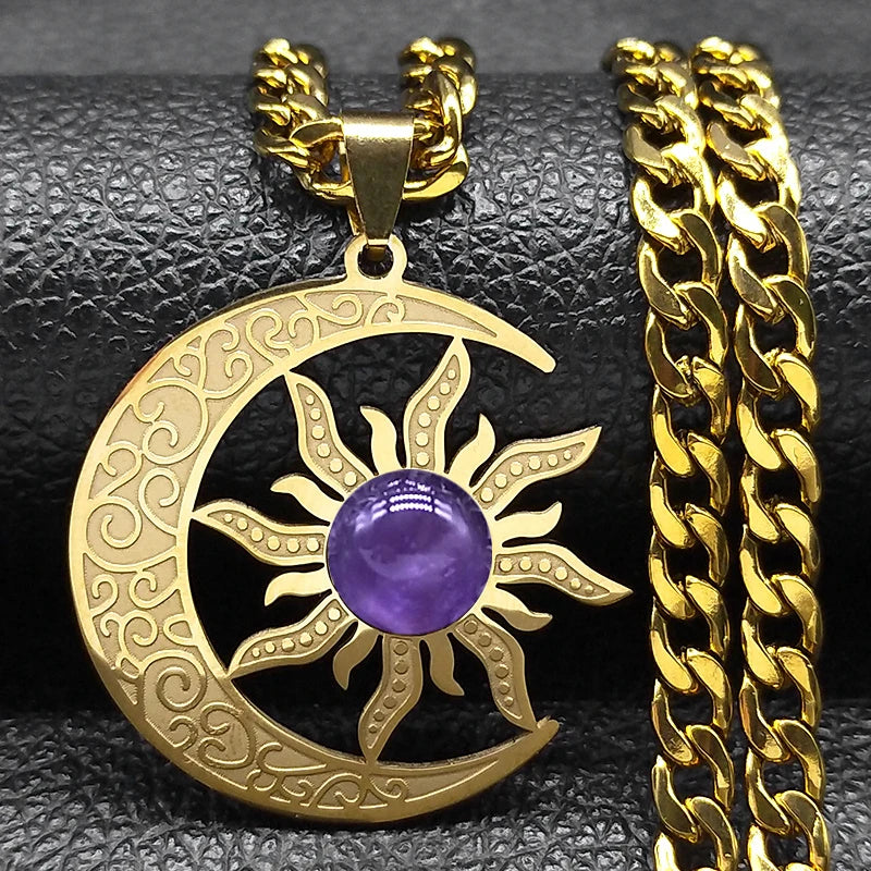 Wicca Sun And Moon Necklaces Stainless