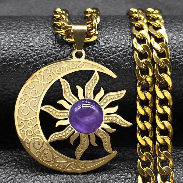 Wicca Sun And Moon Necklaces Stainless