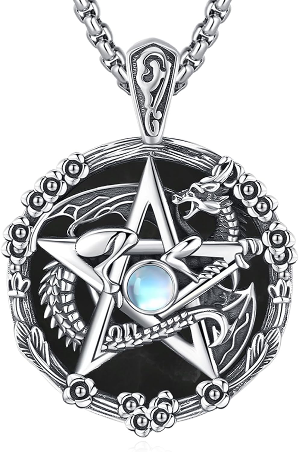 Sterling Silver Pentagram Necklace Triple Moon