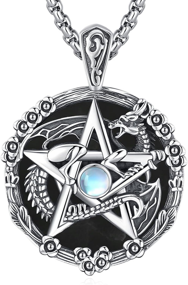 Sterling Silver Pentagram Necklace Triple Moon