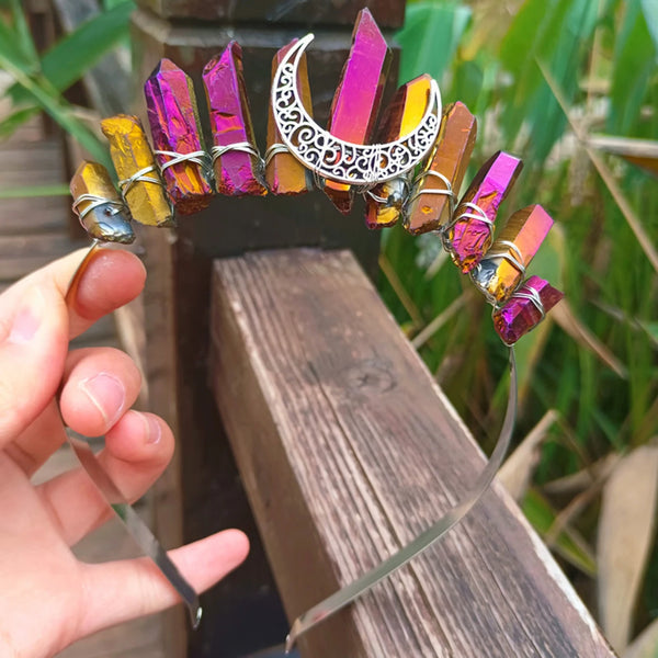 1PC Natural Crystal Quartz Moon Crown Wicca Headband - Spiritual Jewelry