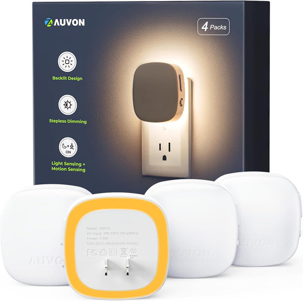 Auvon Plug-in LED Backlit Night Light With Motion Sensor & Dusk to Dawn Sensor, Dimmable Warm Whi...