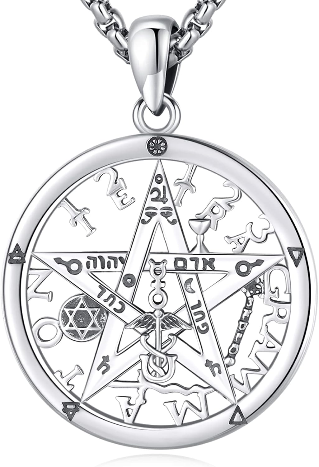 Sterling Silver Pentagram Necklace Triple Moon Tetragrammaton