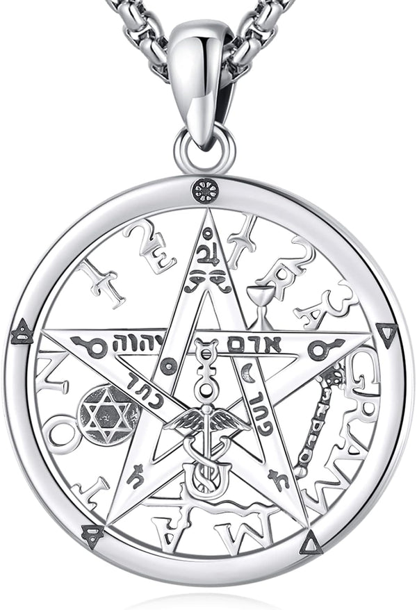 Sterling Silver Pentagram Necklace Triple Moon Tetragrammaton