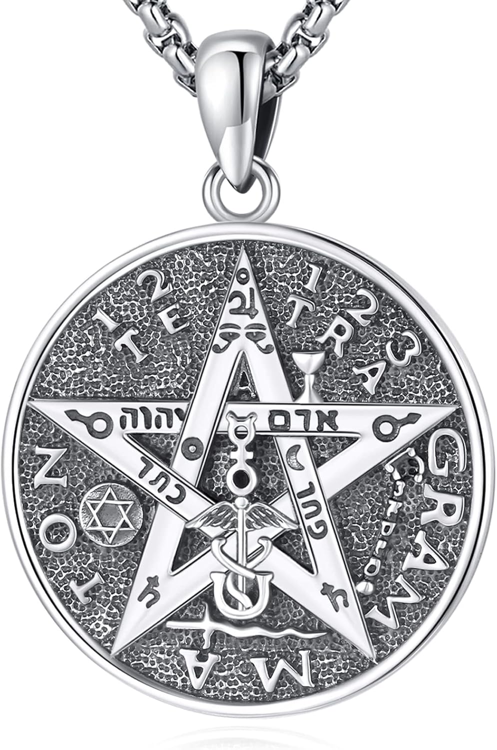 Sterling Silver Pentagram Necklace Triple Moon Tetragrammaton