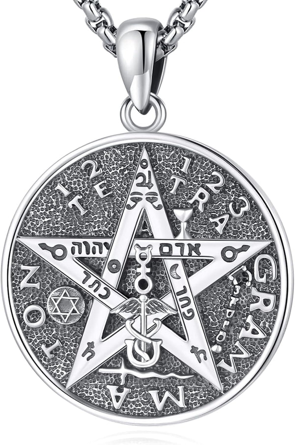 Sterling Silver Pentagram Necklace Triple Moon Tetragrammaton