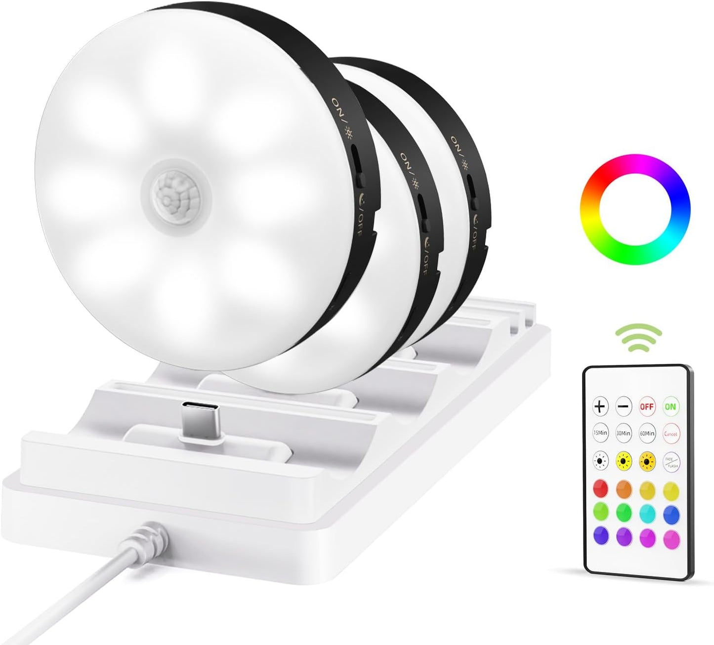 Ezvalo 6-pack Under Cabinet Lighting, Rechargeable Motion Sensor Puck LED Light for Kitchen, Home...