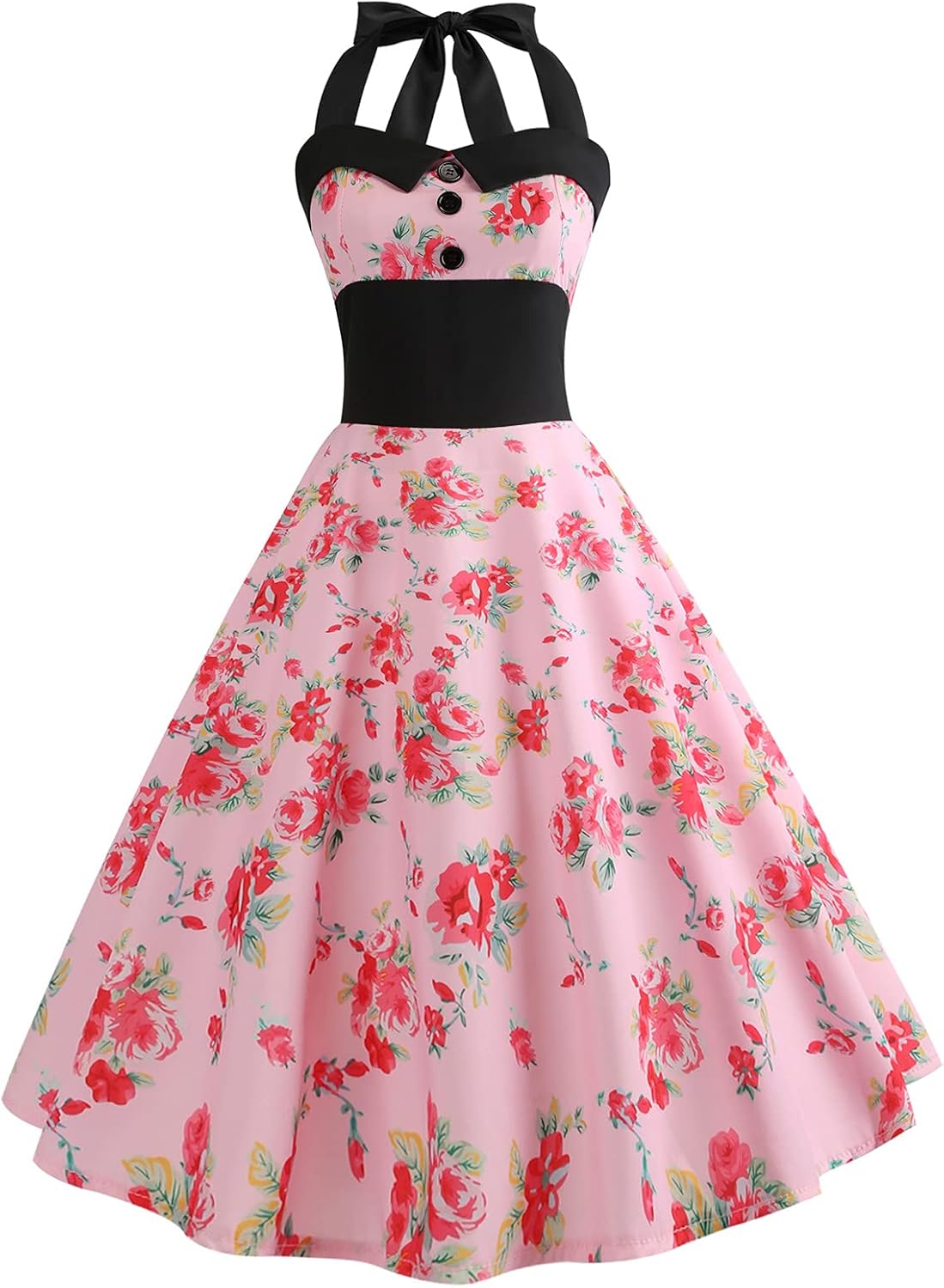 Floral Vintage Swing Dress - Halter Neck - 1950s Rockabilly Pin-Up Style