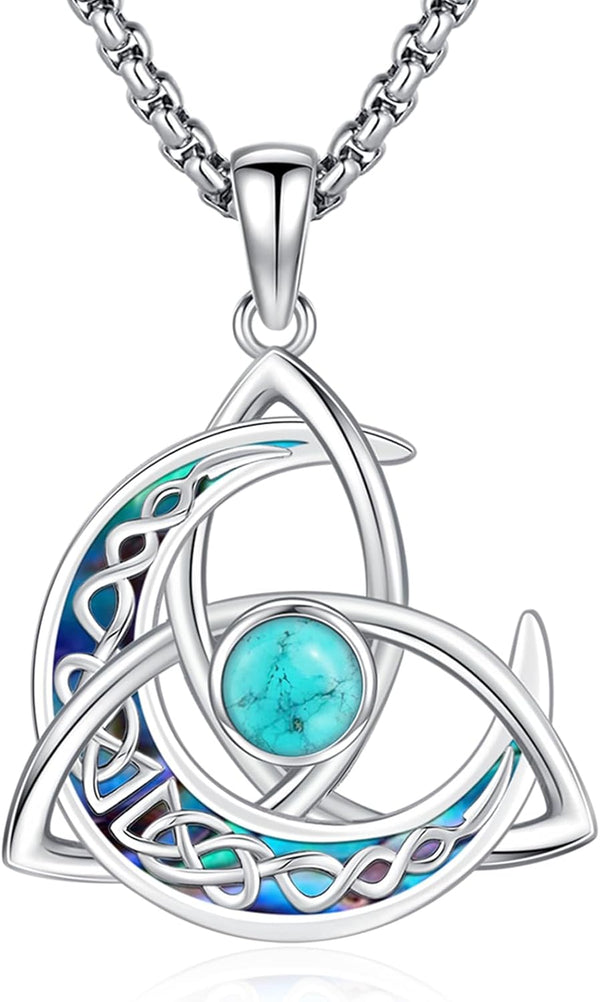 Sterling Silver Pentagram Necklace Triple Moon