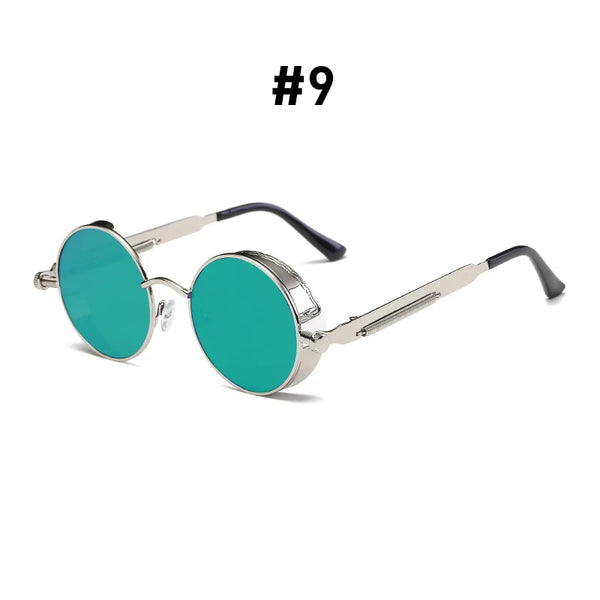 Vintage Red Lens Round Steampunk Metal Sunglasses