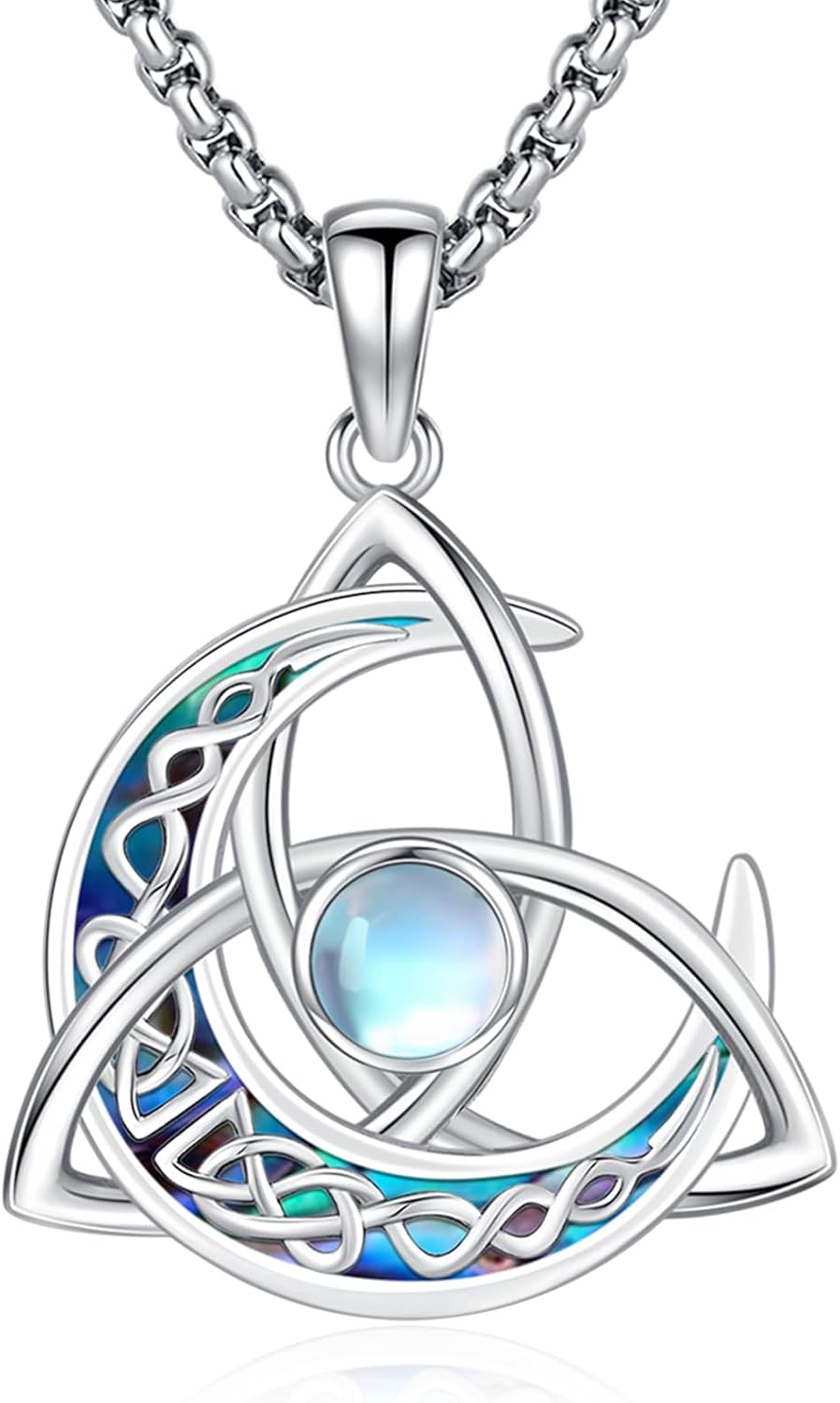 Sterling Silver Pentagram Necklace Triple Moon