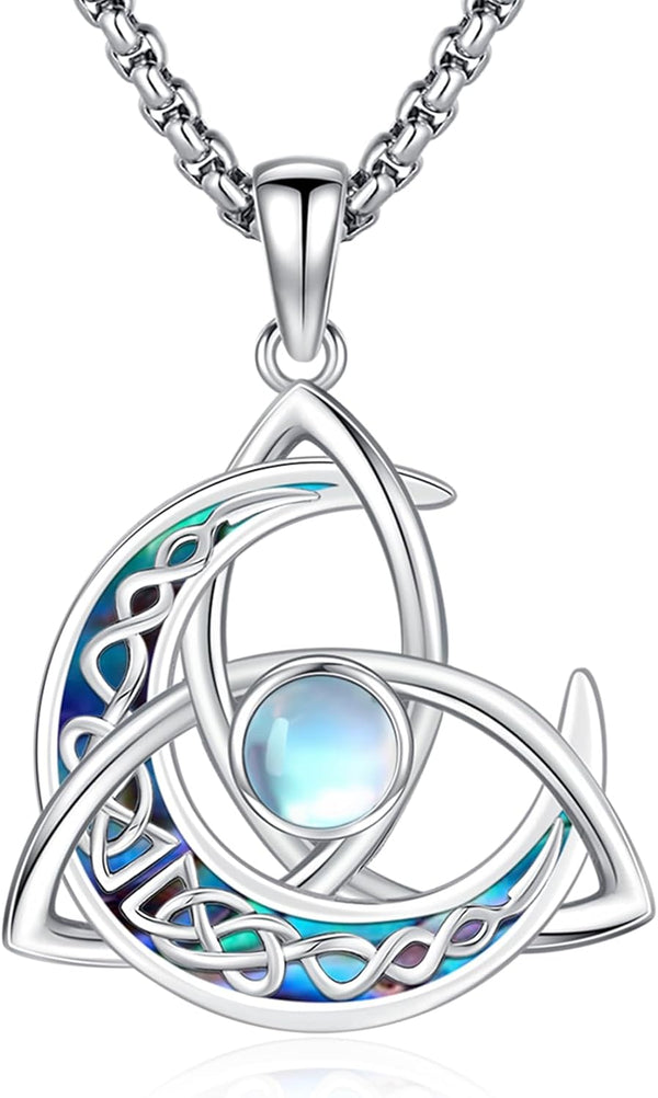 Sterling Silver Pentagram Necklace Triple Moon