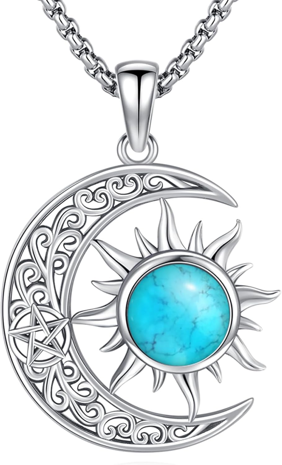 Sterling Silver Pentagram Necklace Triple Moon