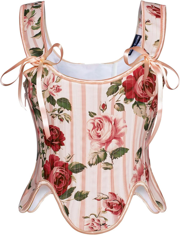 Renaissance Floral Lace-Up Bustier with Zipper
