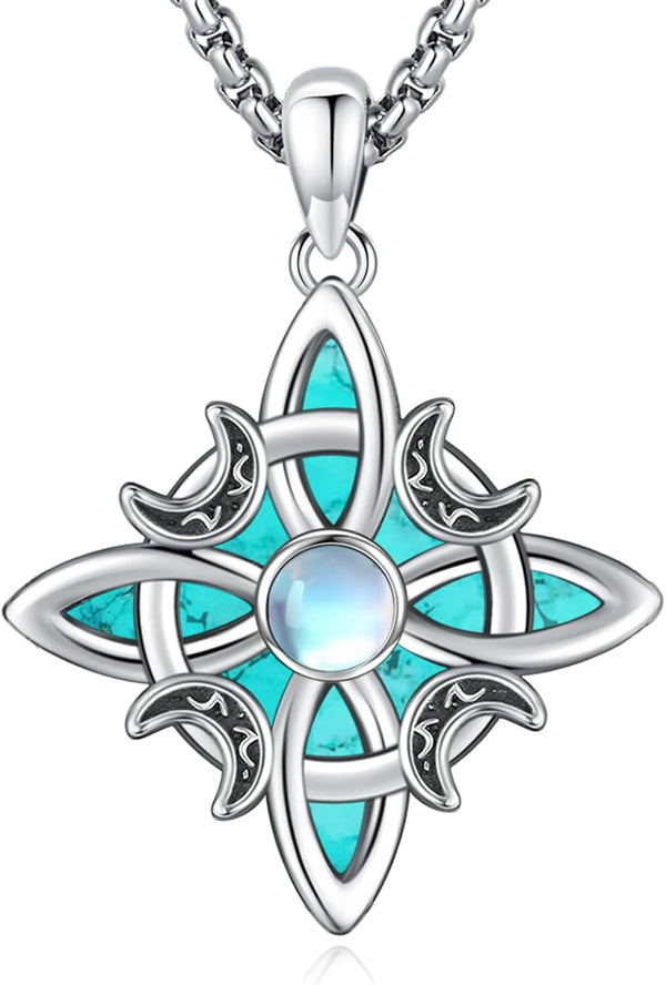 Sterling Silver Pentagram Necklace Triple Moon