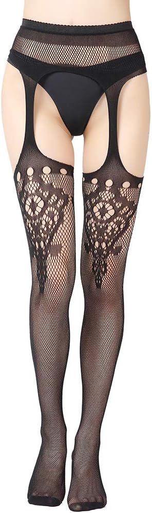 High Waist Fishnet Suspender Stockings