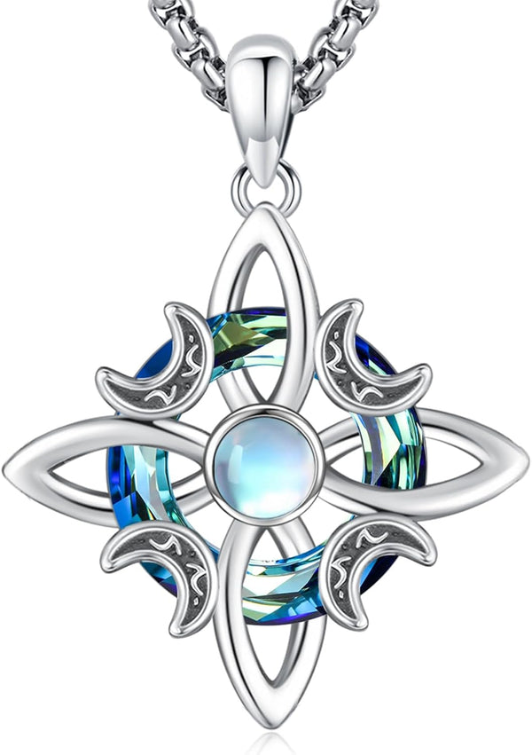 Sterling Silver Pentagram Necklace Triple Moon