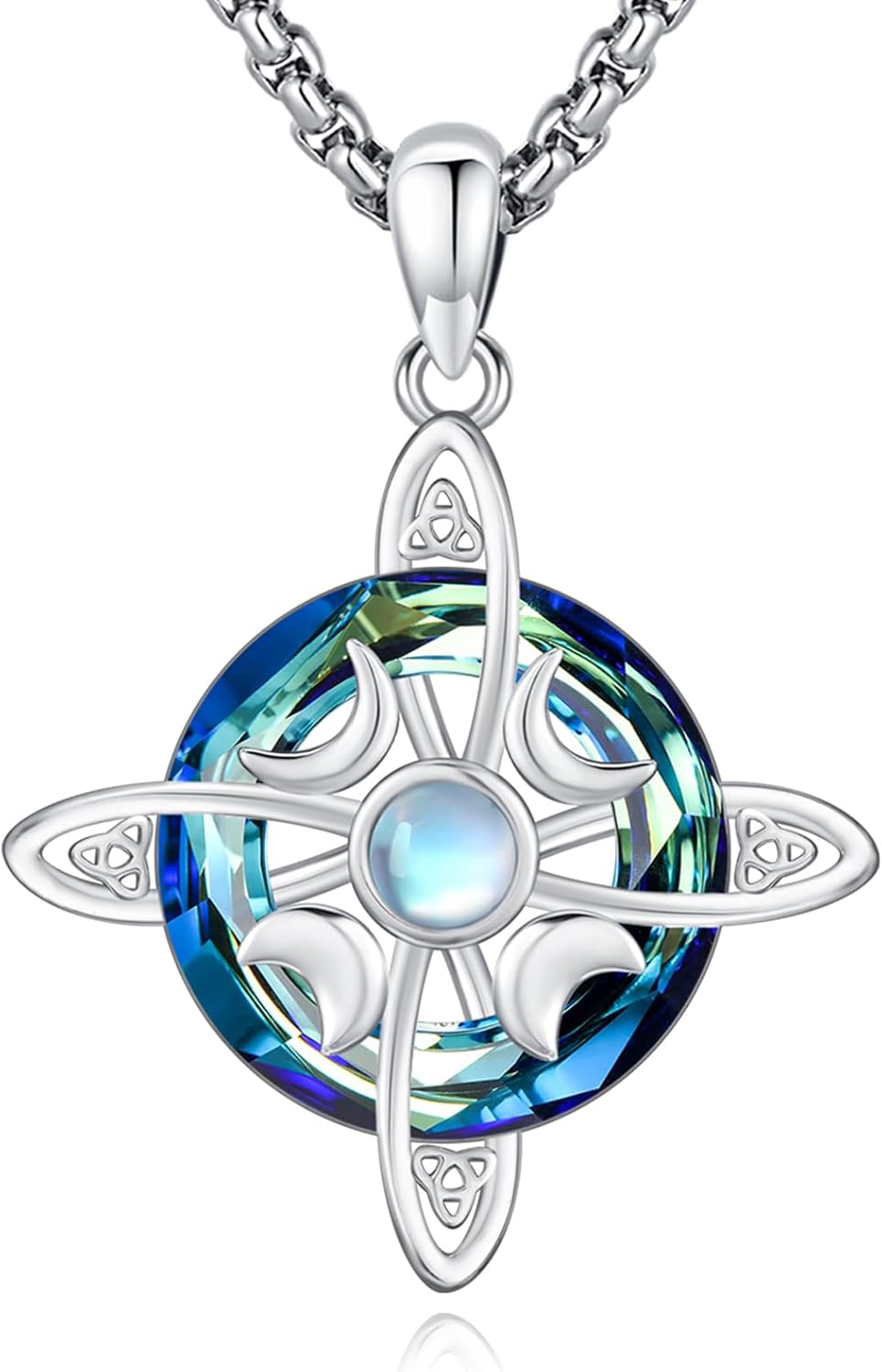 Sterling Silver Pentagram Necklace Triple Moon