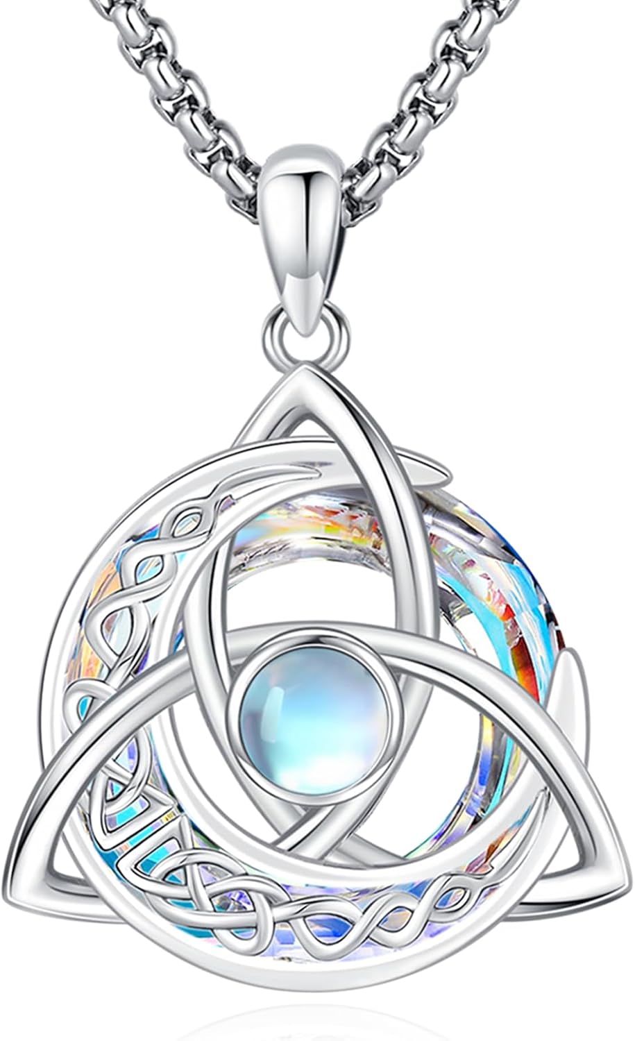 Sterling Silver Pentagram Necklace Triple Moon