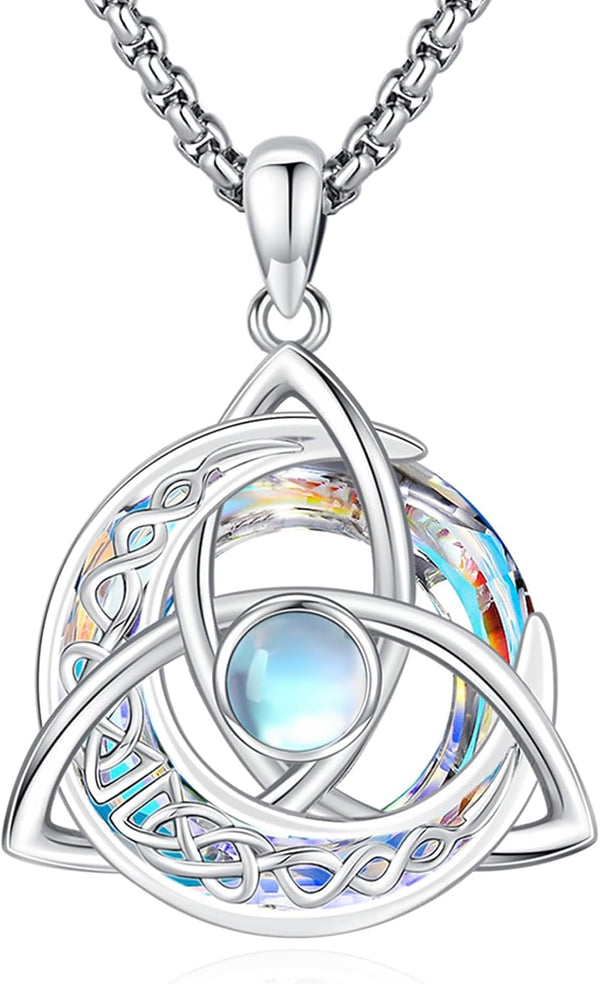 Sterling Silver Pentagram Necklace Triple Moon