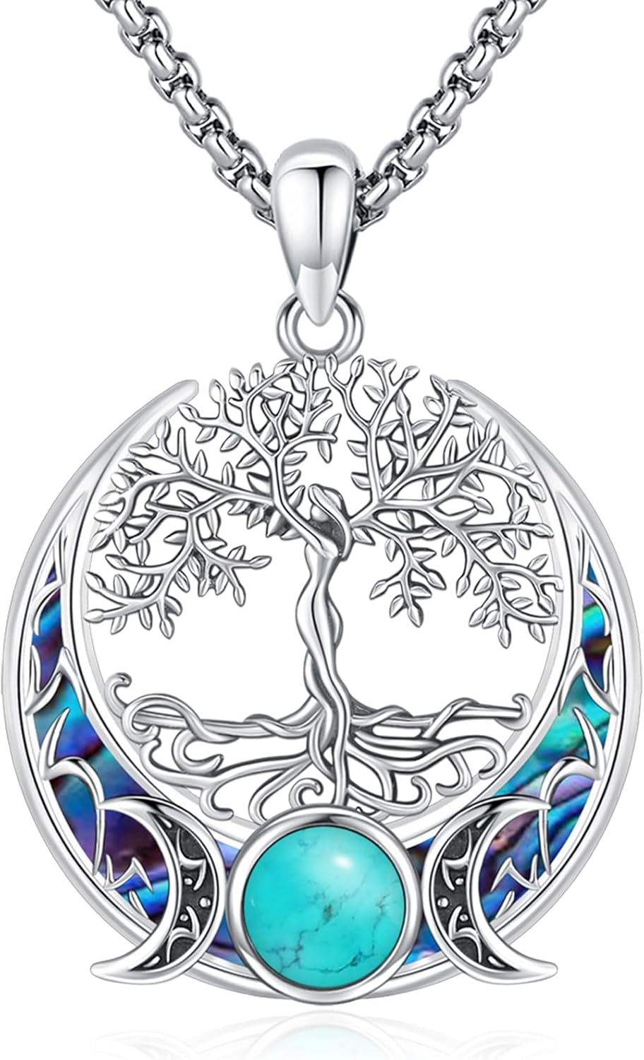 Sterling Silver Pentagram Necklace Triple Moon
