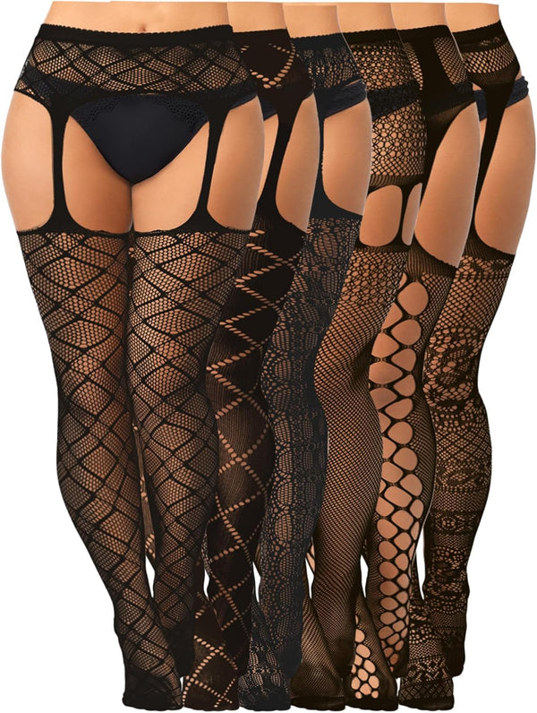 Fishnet Thigh-High Stockings – 6 Pairs Plus Size
