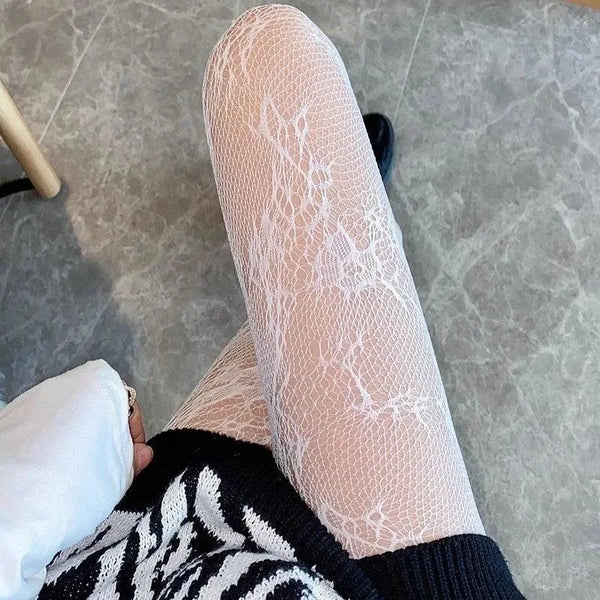 Gothic Lolita Cross Print Fishnet Pantyhose