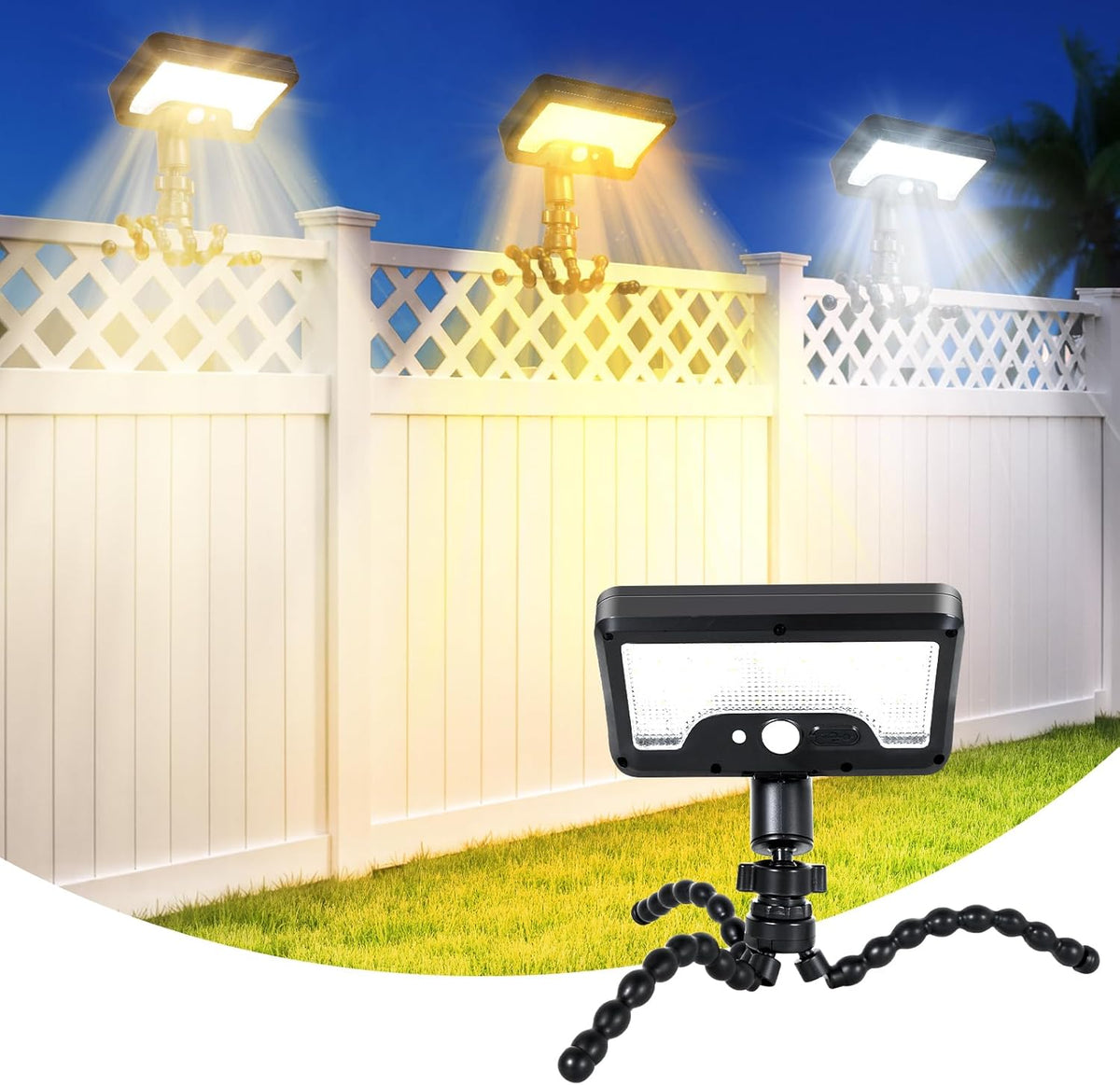 Motion Sensor Outdoor LED Light for Camping,fence, Patio (2, Black(6000k)