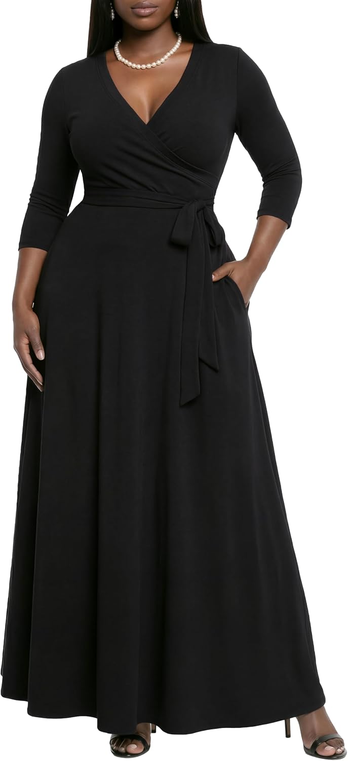 AOMONI Women's Maxi Dresses Summer Casual Wrap Tie Waist Long Dress